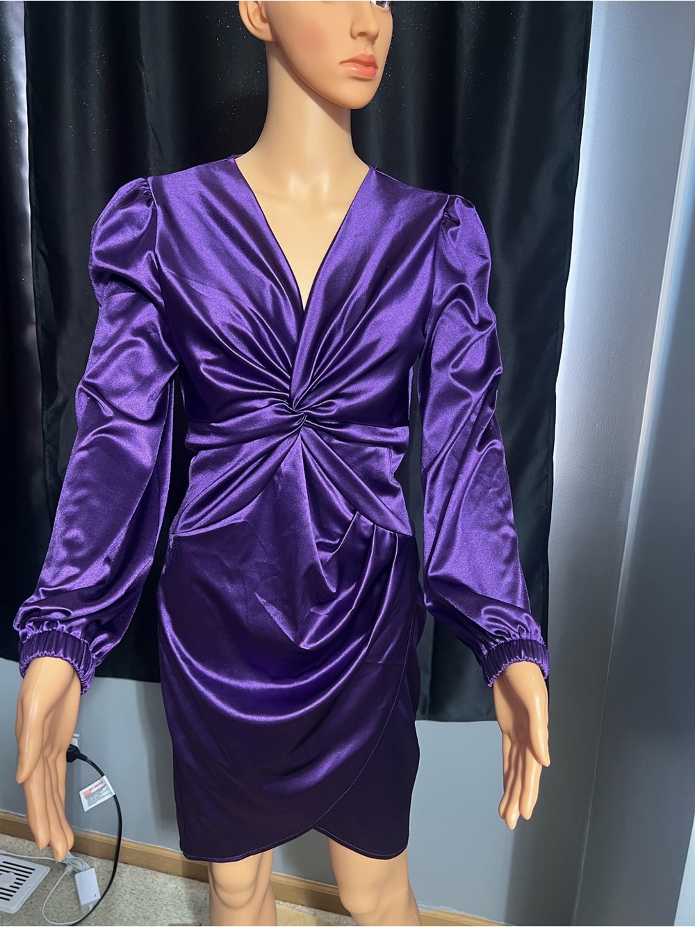 Purple Satin Twist-Front Mini Dress